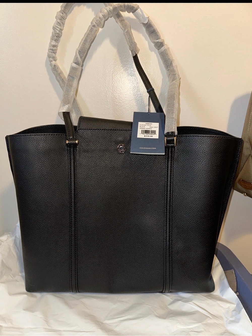 Cole Haan Black Pebbled Leather Tote with Top Handles